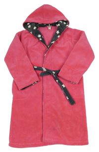 Ružovo-sivý plyšový župan s hviezdami a kapucňou C&A