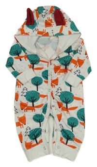 Bielo-zeleno-oranžová kombinéza so stromami a liškami a kapucňou