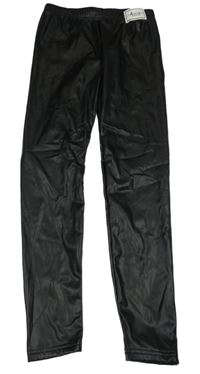 Čierne koženkové zateplené legíny Shein