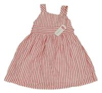 Nové - Ružovo-biele pruhované šaty s opaskom