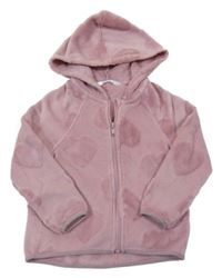 Starorůžová plyšová propínací mikina se srdíčky a kapucí H&M