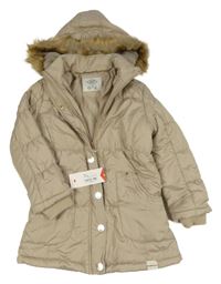 Nové - Béžová šusťáková zimní bunda s kapucí s kožešinou Lee Cooper