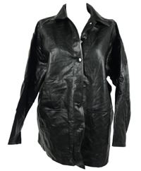 Dámsky čierny koženkový kabát Shein