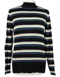 Dámský černo-barevený pruhovaný žebrovaný svetr se stojáčkem F&F