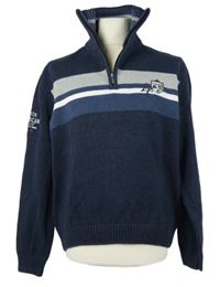 Pánsky tmavomodrý sveter s pruhmi a stojačikom Lerros