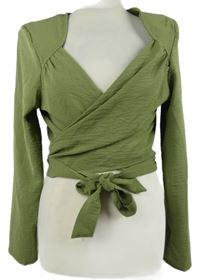 Dámská khaki strukturovaná crop zavinovací halenka Miss Guided