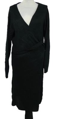 Dámský černý svetrový dlouhý cardigán s páskem 