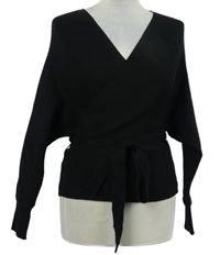 Dámský černý žebrovaný crop svetr s páskem Blue Vanilla 