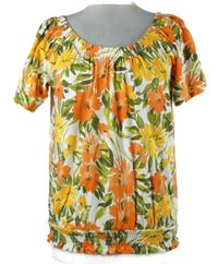 Dámská barevná květovaná halenka s lodičkovým výstřihem Papaya 