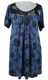 Dámske tmavomodro-čierne kvetované šaty