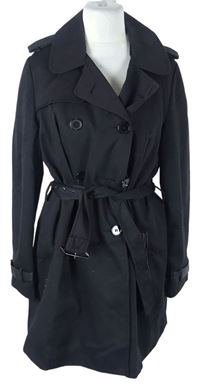 Dámsky čierny jesenný kabát s opaskom Atmosphere
