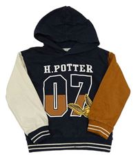 Tmavomodro-smetanovo-hnědá mikina s potiskem Harry Potter a kapucí H&M