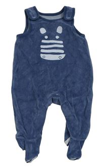 Tmavomodré sametové dupačky s  so zebrou Mothercare
