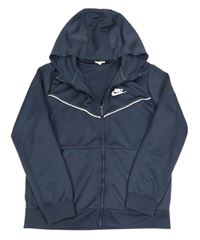 Tmavomodrá sportovní propínací mikina s logem a kapucí Nike