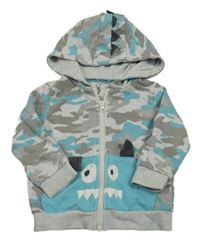 Sivo-modrá army prepínaci mikina s príšerkou a kapucňou zn. F&F