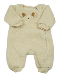 Svetlobéžová huňatá podšitá kombinéza s medvěďom M&S