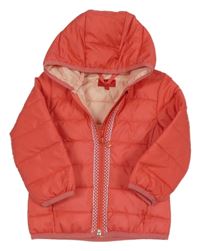 Růžová šusťáková prošívaná zateplená bunda s puntíky a kapucí S. Oliver