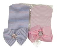 2x pruhovaná čepice s mašlí 