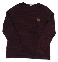 Vínovo-tmavomodrý rebrovaný sveter s nášivkou Yigga