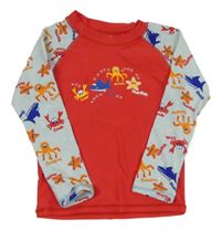 Červeno-modré UV triko s obrázky