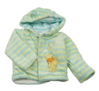 Modro-žlutá pruhovaná sametová zateplená propínací mikina s medvídkem a kapucí Disney