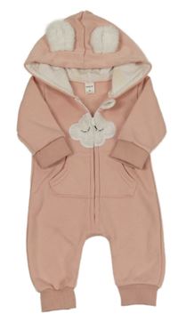 Růžový teplákový overal s mrakem a kapucí Shein