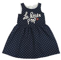 Tmavomodré bodkovaná é šaty s nápisom H&M