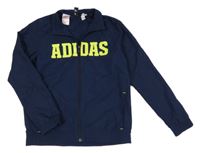 Tmavomodrá šušťáková ľahká bunda s nápisom Adidas