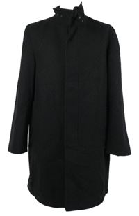 Pánský černo-šedý vzorovaný vlněný kabát Buggati