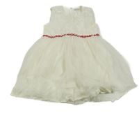 Biele tylové šaty s červeným opaskom Pisces