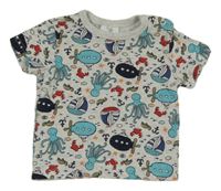 Sivé tričko s loděmi a mořskými živočichy Topomini