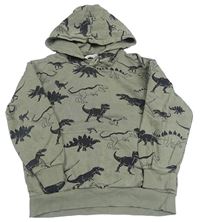 Khaki mikina s dinosaurami a kapucňou H&M