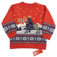 Nové - Červený bodkovaná ý sveter so sobom Dunnes stores