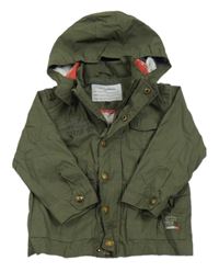 Khaki šušťáková jesenná bunda s nápisom a kapucňou KappAhl
