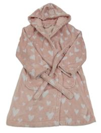 Svetloružový chlpatý župan so srdiečkami a kapucňou George