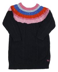 Tmavomodro-farebné pletené šaty s flitrami