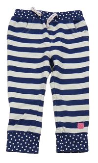Tmavomodro-biele pruhované tepláky s bodkami