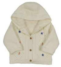 Smotanový prepínaci zateplený sveter s kvietkami a kapucňou Nutmeg