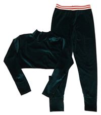 2set - Tmavozelené sametové crop triko + legíny Boohoo