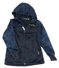 Tmavomodrá softshellová bunda s vzorovanými rukávy a kapucí Alive