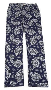 Tmavomodro-biele vzorované plátenné nohavice