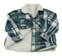 Zeleno-smetanová kostkovaná zateplená košilová bunda Nutmeg