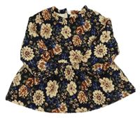 Čierno-béžovo-modrá kvetovaná šatová tunika