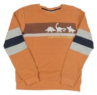 Korálová mikina s pruhmi a dinosaurami