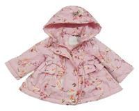 Růžová šusťáková zateplená parka s ptáčky a kapucí Debenhams