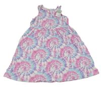 Nové - Bielo-ružovo-modré batikované bavlnené šaty Primark