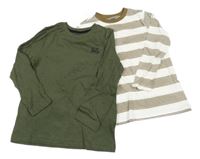 Nové - 2x triko - khaki + hnědé pruhované F&F