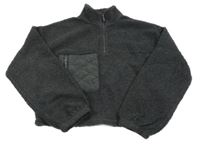 Tmavosivá huňatá crop mikina s vreckom Primark