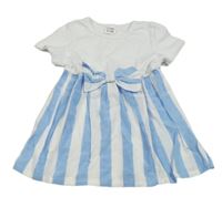 Biele šaty s modro-bílou pruho,vanou sukní