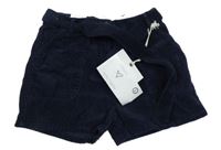 Nové - Tmavomodré manšestrové kraťasy s páskem Next